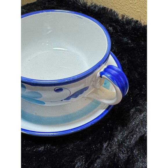 Handpainted Ceramic Large Cup Saucer Cappuccino Latte Soup Italy  Italy - Picture 4 of 8